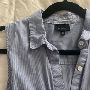 Blue Seersucker Collar Midi Dress